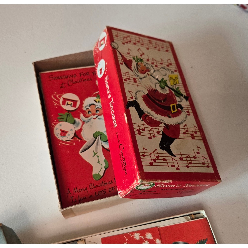 Vintage Santa's Toycards Coronation Christmas Cards Box 3 Cards MCM Novelty